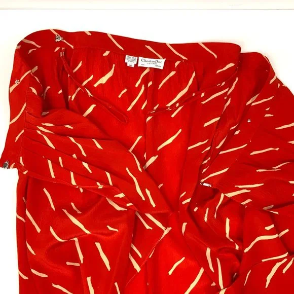 Vintage Christian Dior Red  Silk Wrap Front Midi Skirt Luxury Size 10 - Picture 14 of 16